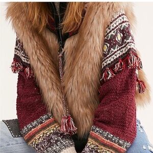 RARE  Free People Adventures Faux Fur Zip Sweater, Size large